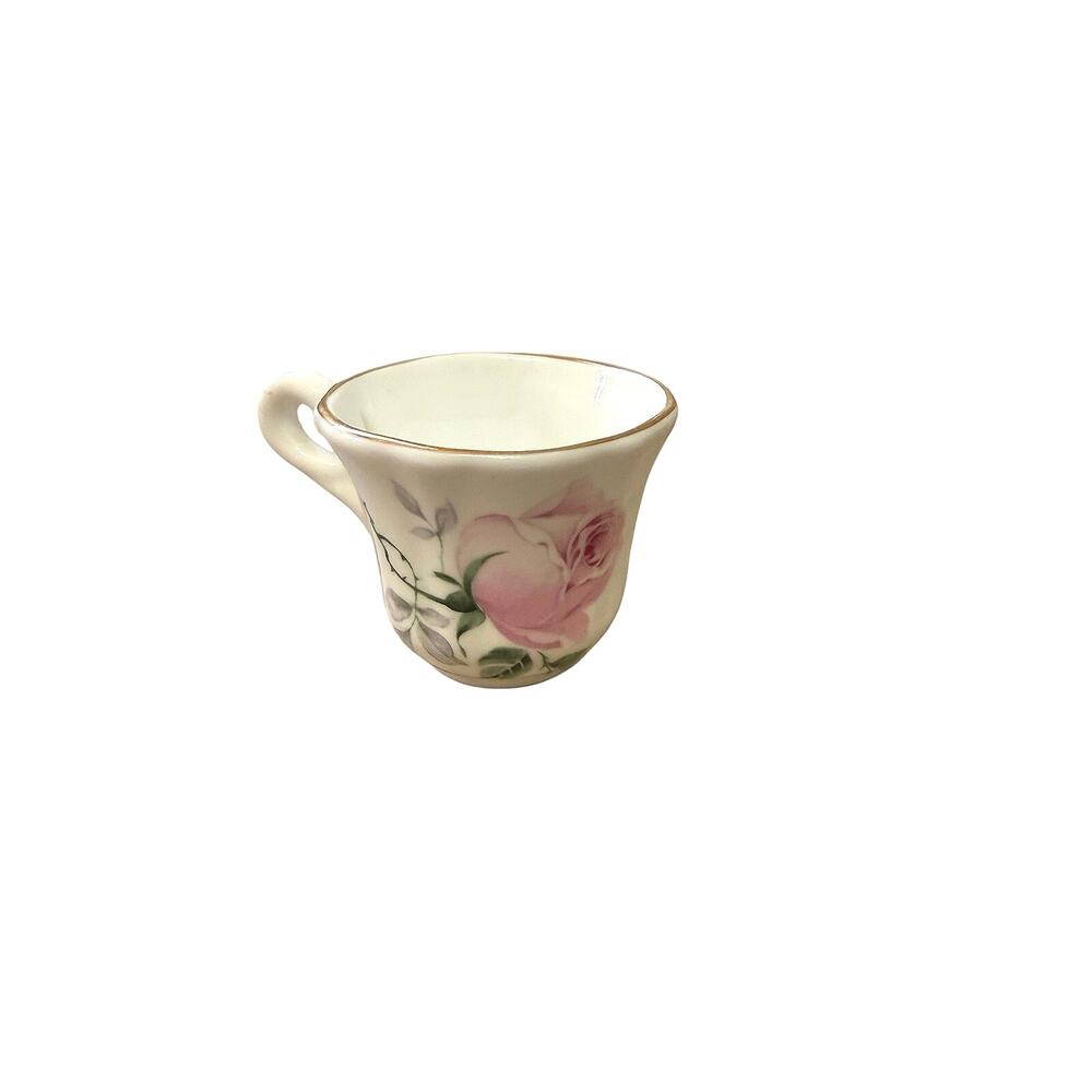 Vintage BC Bone China Demitasse Mini Cup Staffordshire England Pink Rose 1.5”